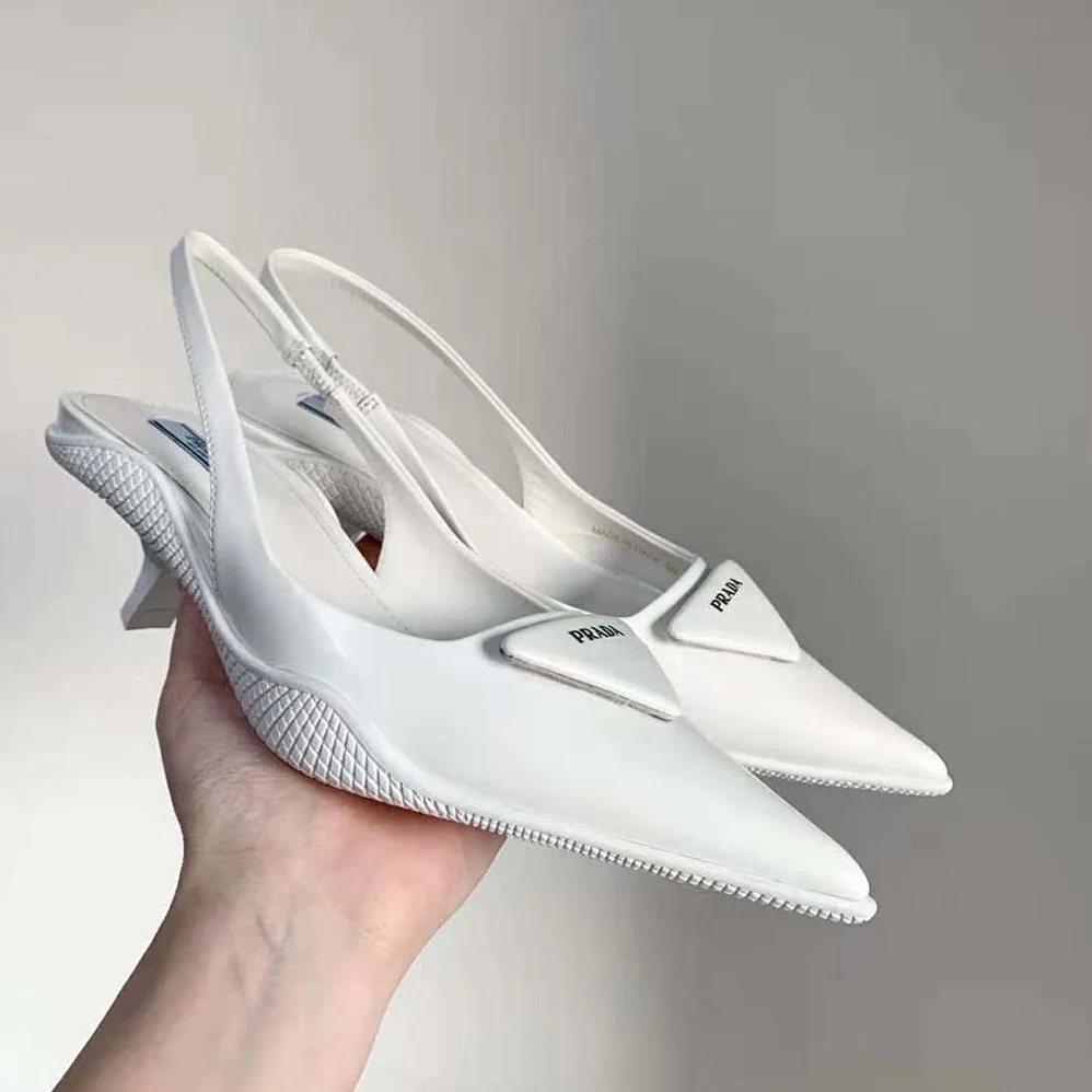Prada Brushed Leather Slingback Pumps for Women in White
