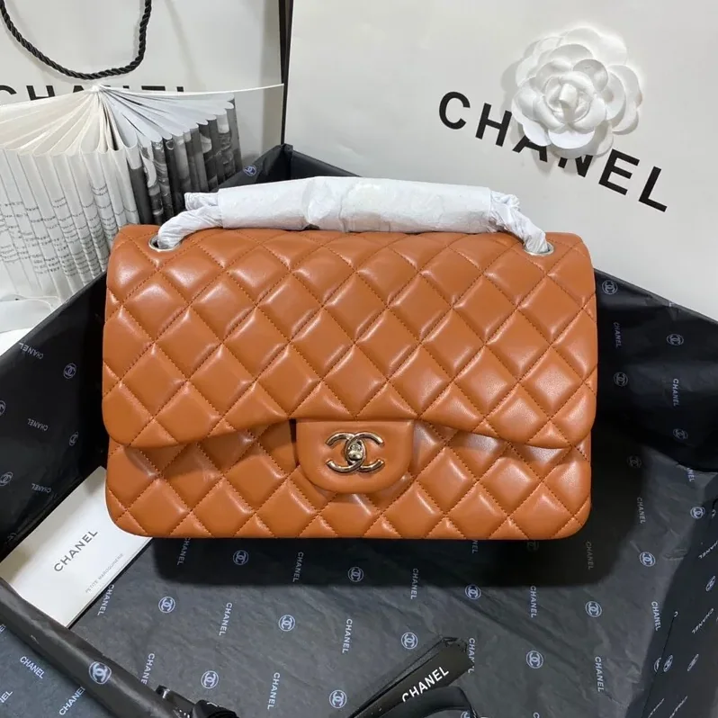 Chanel Classic Double Flap Bag Large Crossbody in Brown Silver Hardware Chanel Classic Double Flap Bag Large Crossbody in Brown Silver Hardware