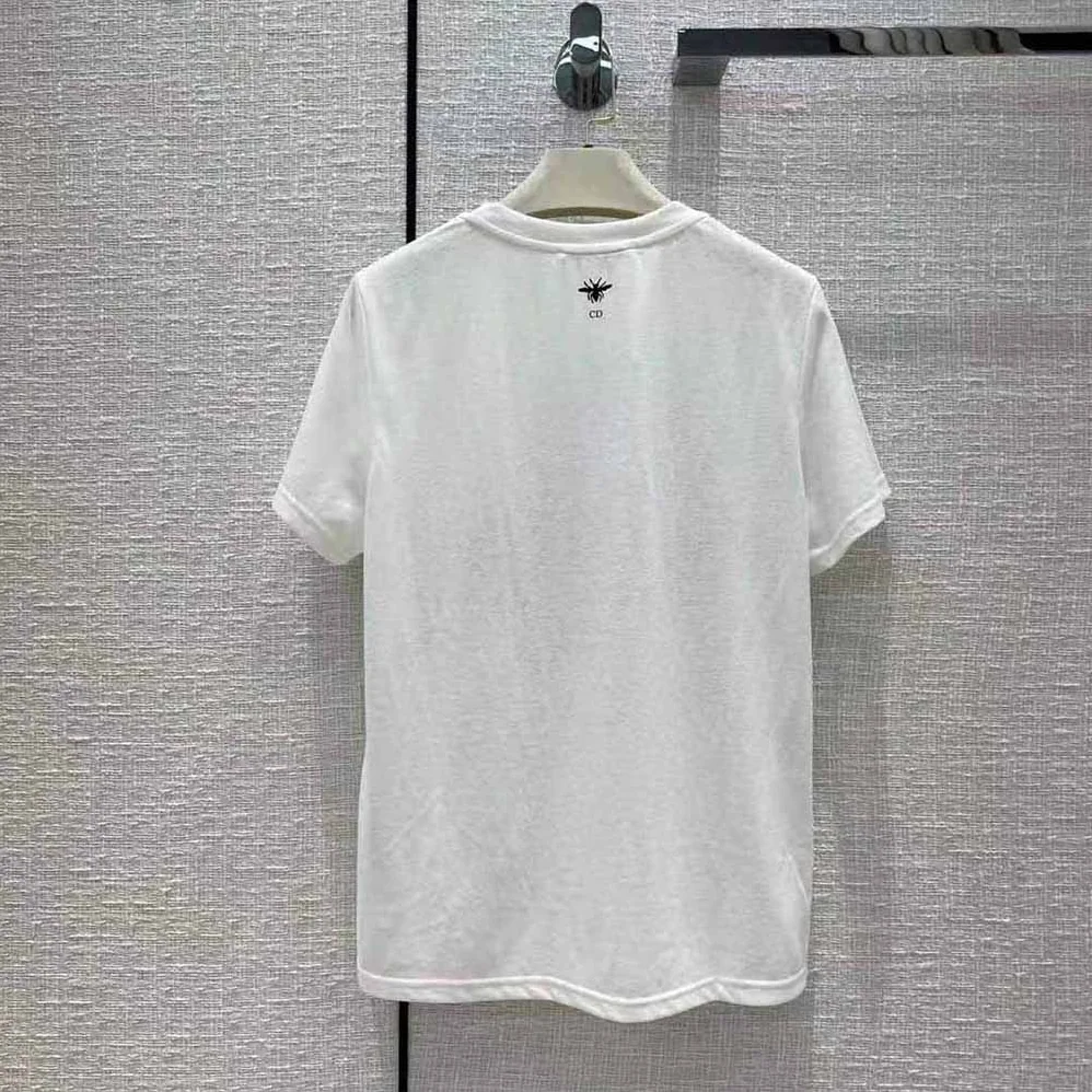 Dior T-shirt White Cotton Jersey and Linen with Black Gemini Motif for Women