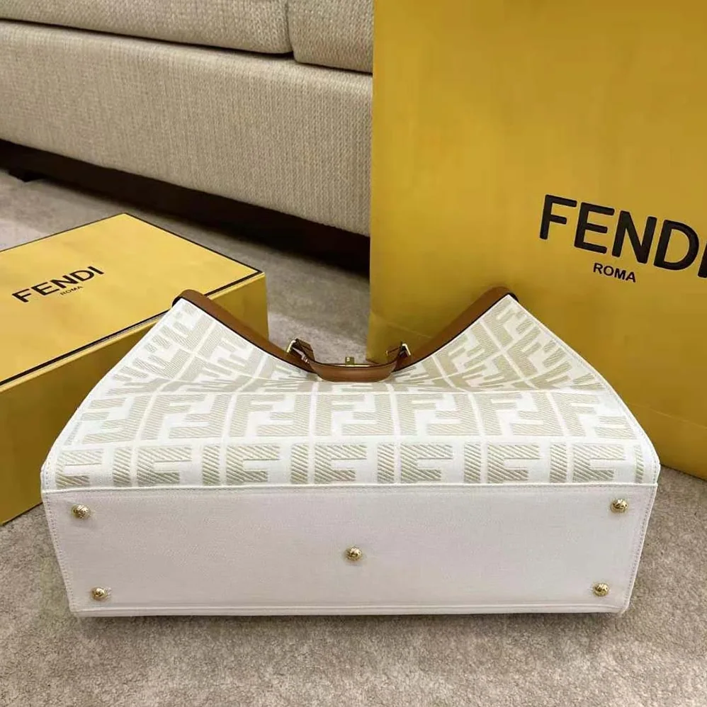 Fendi Peekaboo X-Tote Embroidered Canvas Bag for Women in White Fendi Peekaboo X-Tote Embroidered Canvas Bag for Women in White