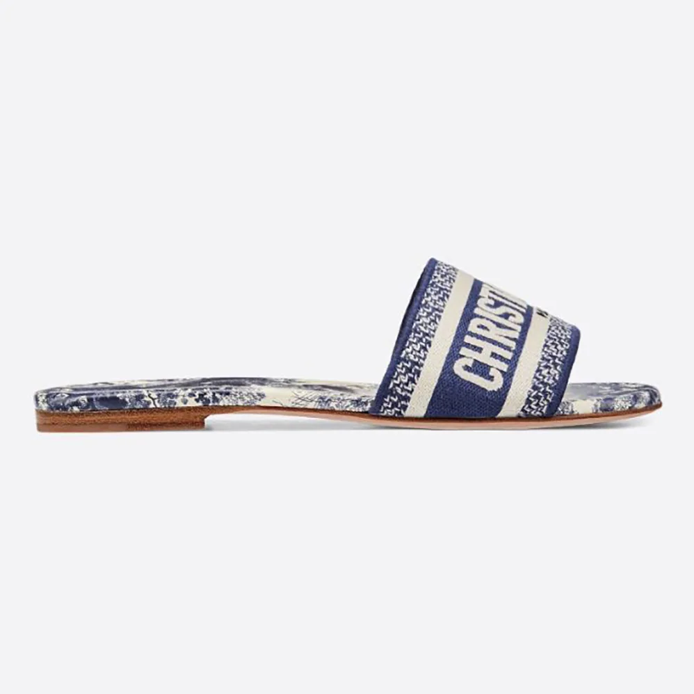 Dior Dway Slide Blue Cotton Embroidery for Women