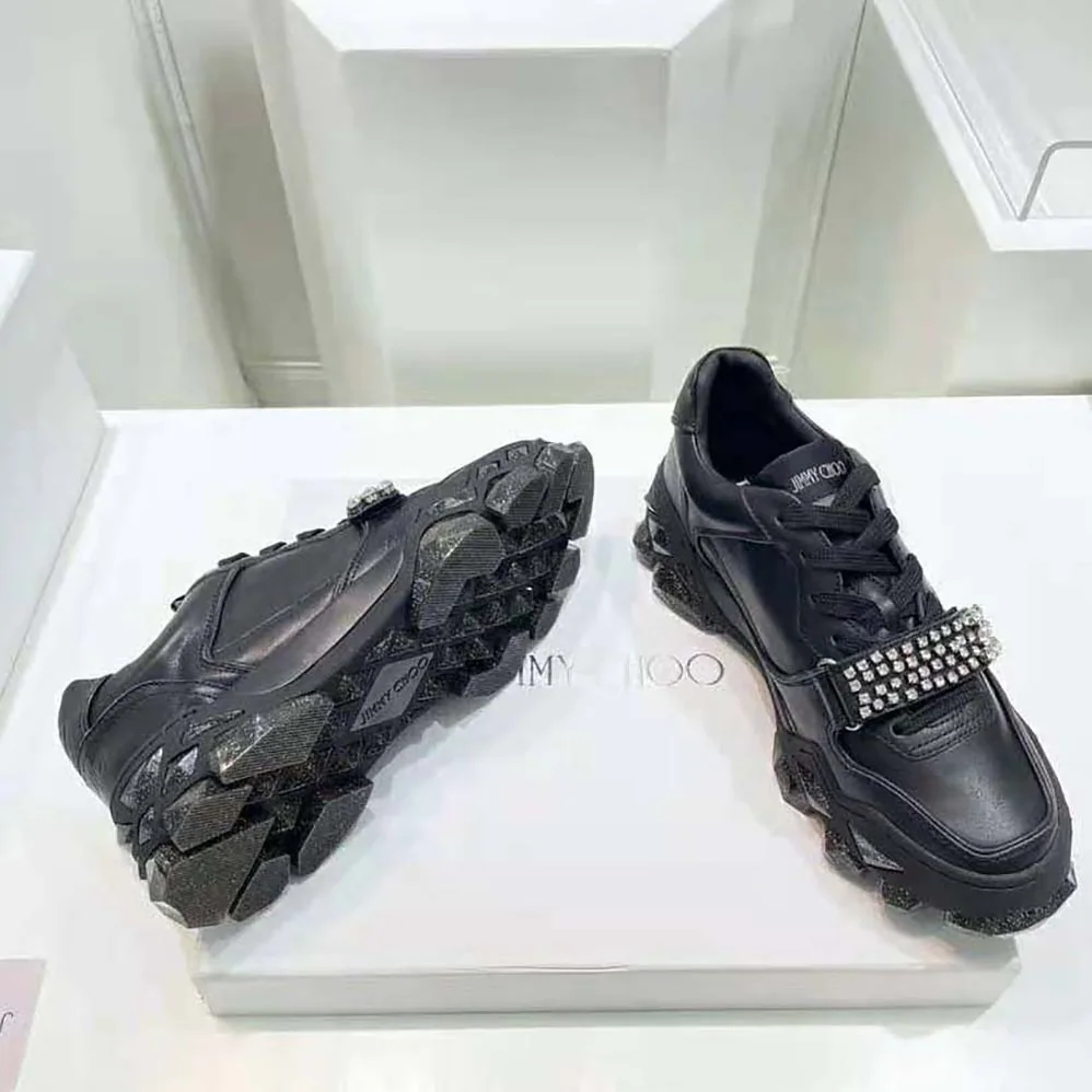 Jimmy Choo Diamond X Strap/F Black Calf Leather Low-Top Trainers with Crystal Strap for Women Jimmy Choo Diamond X Strap/F Black Calf Leather Low-Top Trainers with Crystal Strap for Women