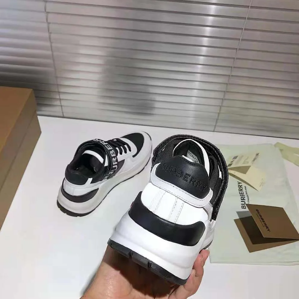 Burberry Logo Detail Leather and Nylon Sneakers for Unisex in Black Burberry Logo Detail Leather and Nylon Sneakers for Unisex in Black