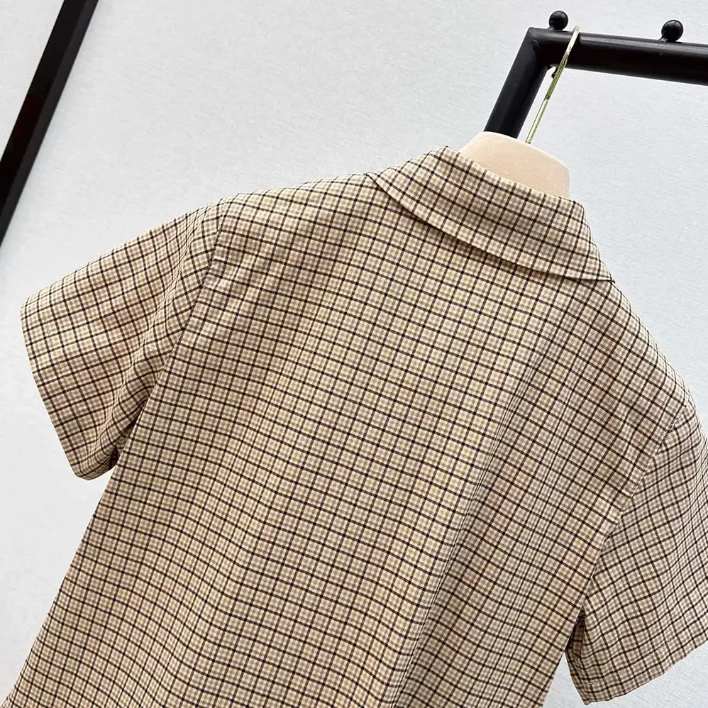Miu Miu Pleated Check Dress with Embroidered Logo for Women