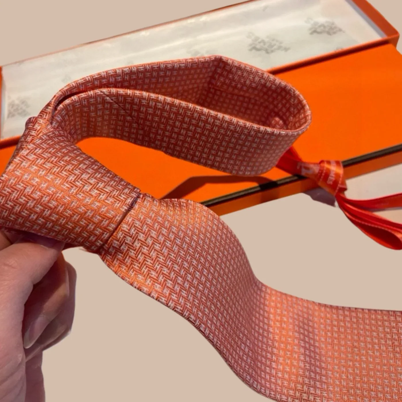 Hermes Elegent Orange Silk Tie Hermes Elegent Orange Silk Tie