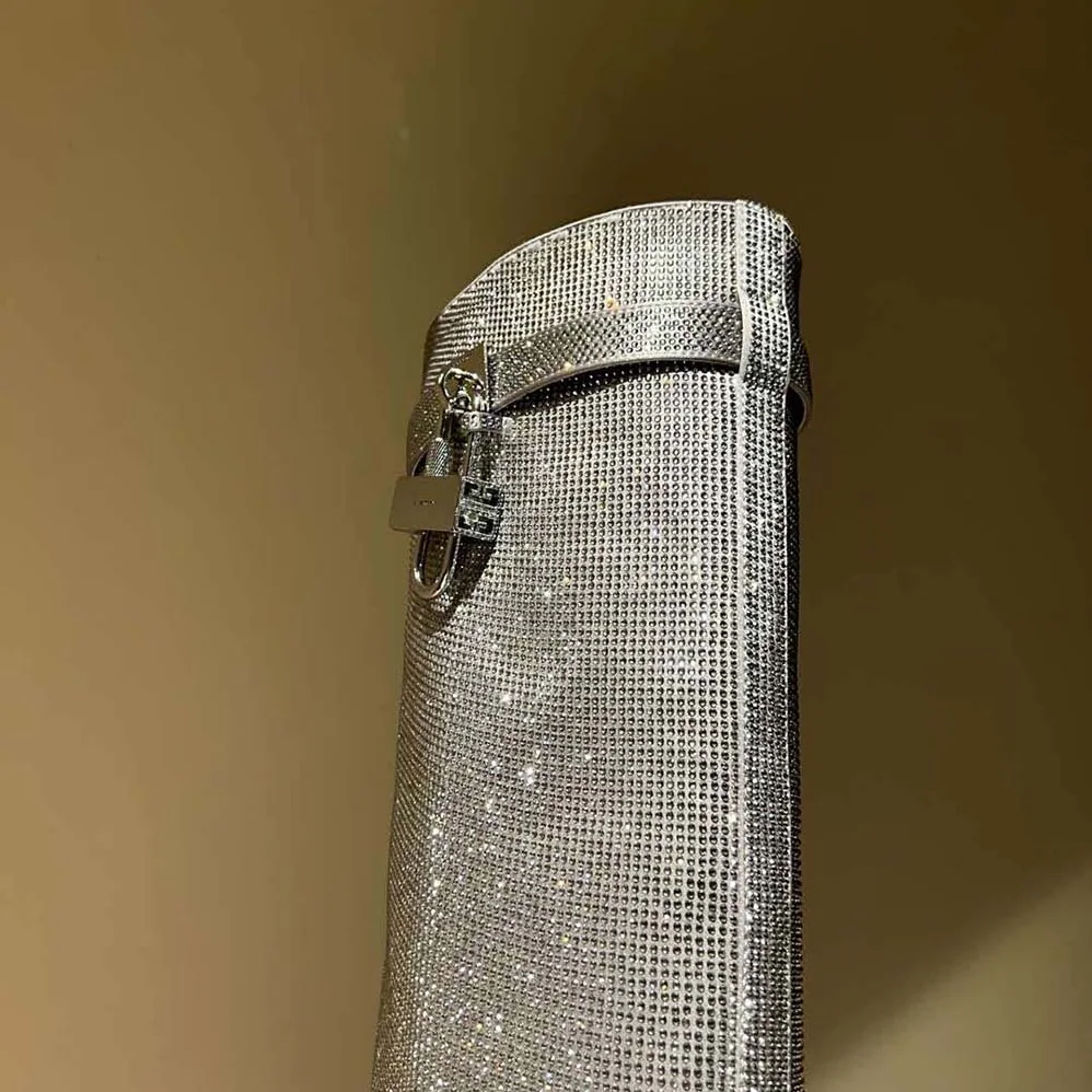 Givenchy Shark Lock Boots in Satin with Strass for Women in Silver Givenchy Shark Lock Boots in Satin with Strass for Women in Silver