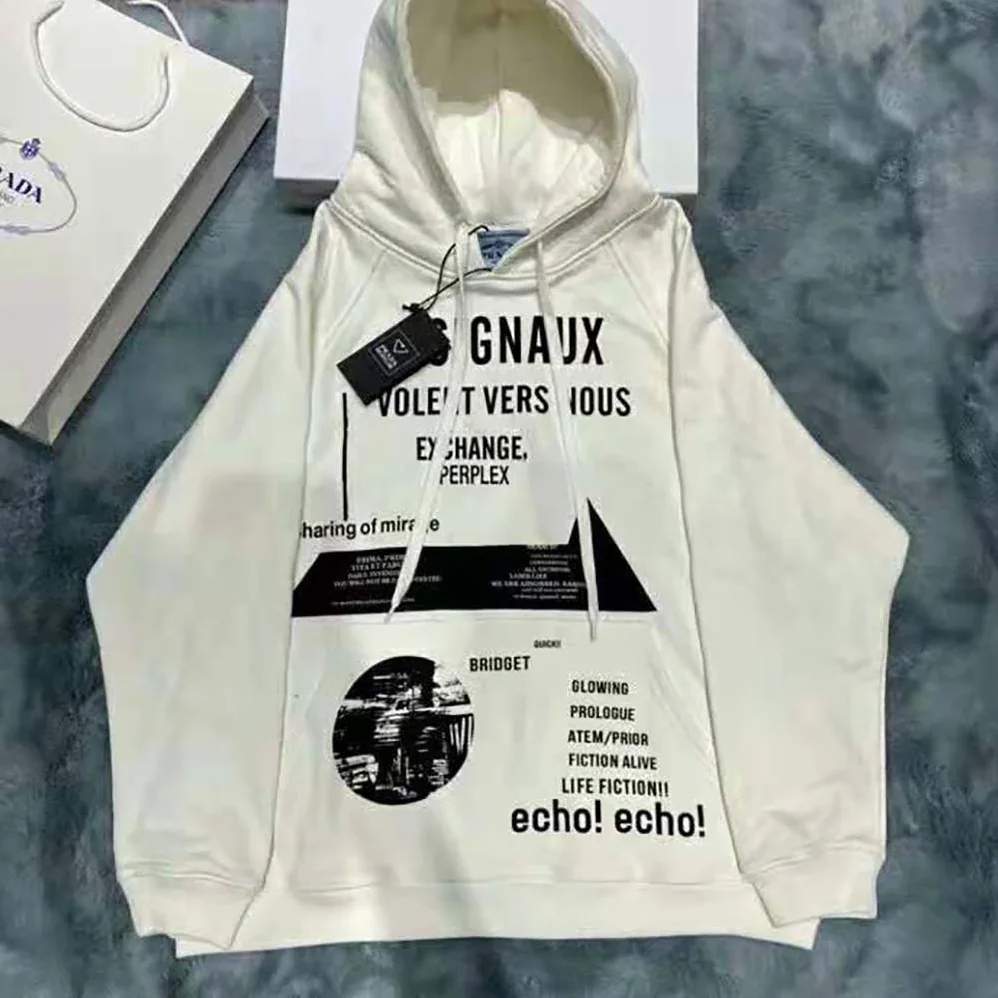 Prada Cotton Fleece Hoodie for Women in White Prada Cotton Fleece Hoodie for Women in White