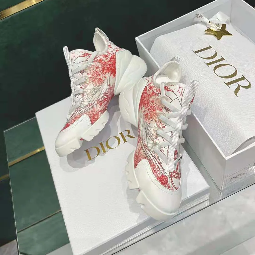 Dior D-connect Dioramour Sneaker White and Red D-Royaume d'Amour Printed Technical Fabric for Women Dior D-connect Dioramour Sneaker White and Red D-Royaume d'Amour Printed Technical Fabric for Women