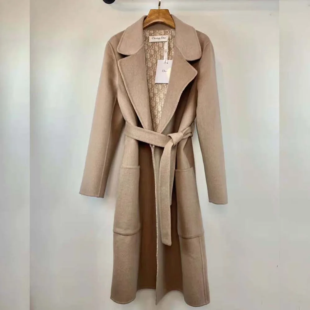Dior Coat with Belt Brown Double-Sided Wool with Dior Oblique Interior for Women