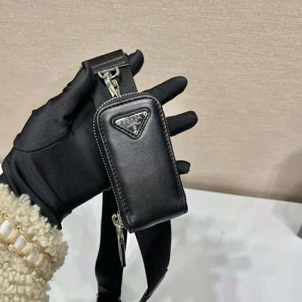 Prada Leather Triangle Shoulder Bag for Women in Black