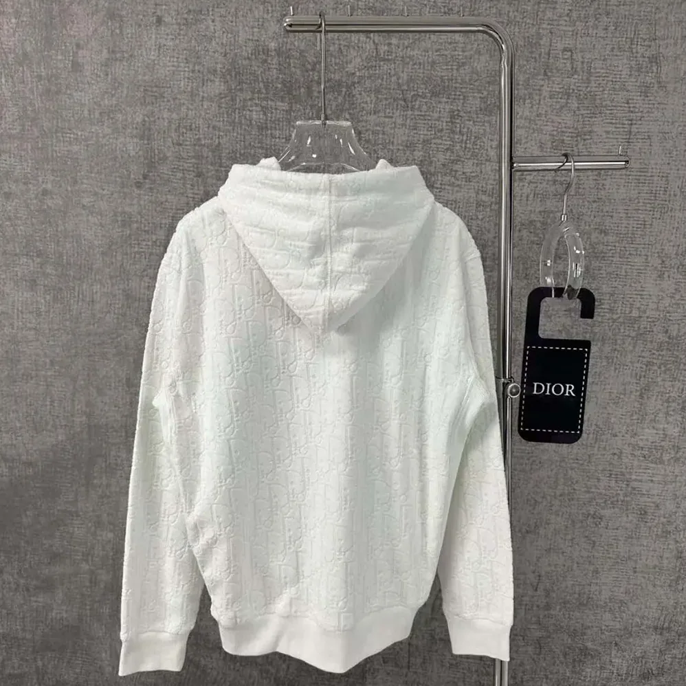 Dior Oblique Relaxed-Fit Hooded Sweatshirt Off for Men in White Terry Cotton Jacquard Dior Oblique Relaxed-Fit Hooded Sweatshirt Off for Men in White Terry Cotton Jacquard