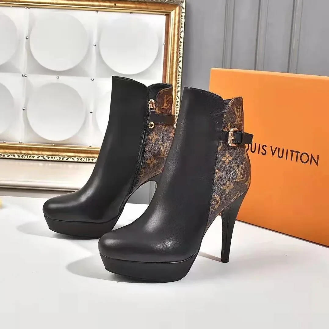 Louis Vuitton Afterglow Platform Ankle Boots Patent Monogram Material Black LV 1A9SEE