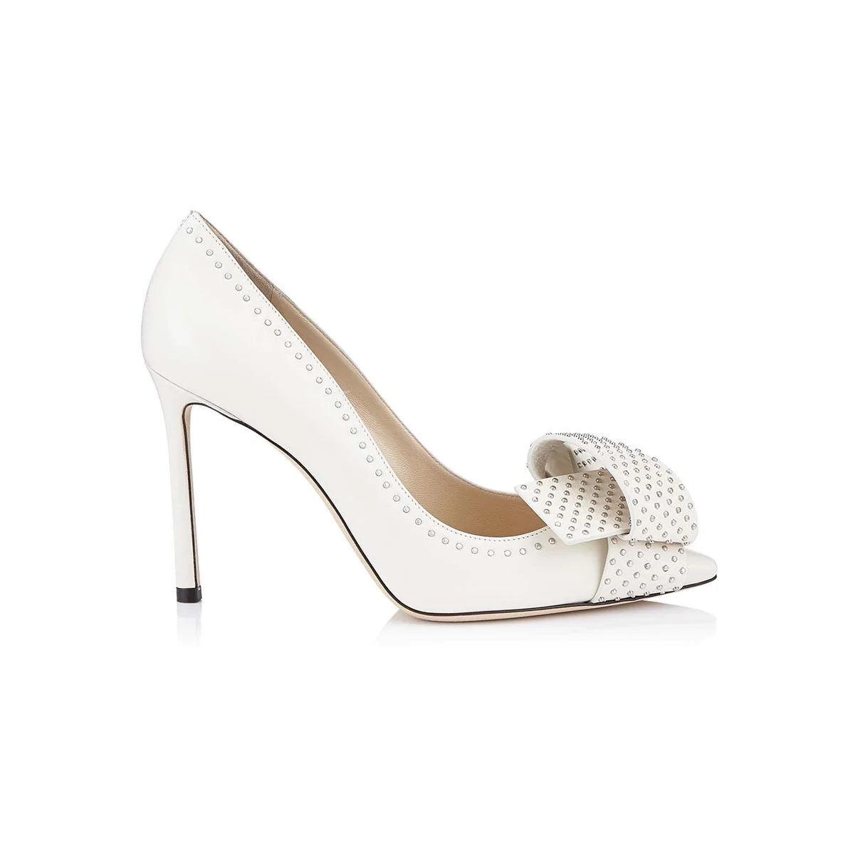 Jimmy Choo Tegan 100 Kid Leather with Studded Bow Detailing Shoes White for Women Jimmy Choo Tegan 100 Kid Leather with Studded Bow Detailing Shoes White for Women
