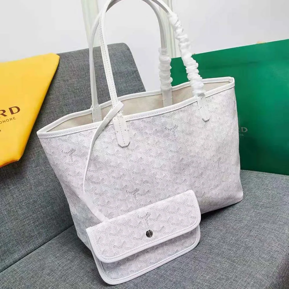 Goyard Sac Artois MM in Goyardine Canvas & Chevroches Calfskin for Women in White Goyard Sac Artois MM in Goyardine Canvas & Chevroches Calfskin for Women in White