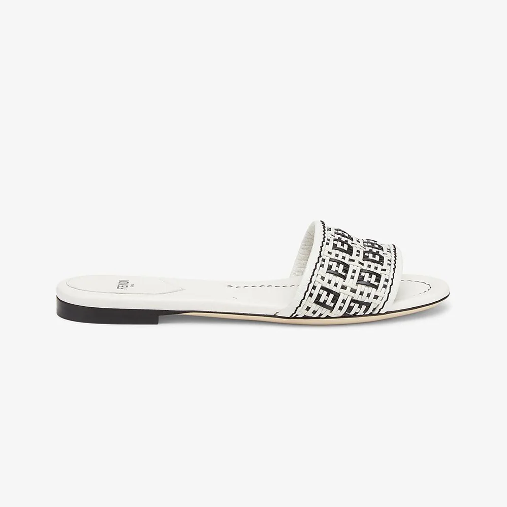 Fendi FF Interlace Slides White Leather Slides for Women Fendi FF Interlace Slides White Leather Slides for Women
