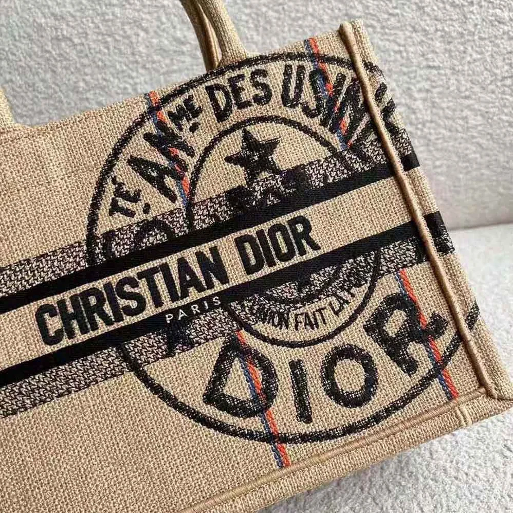 Dior Small Dior Book Tote Beige Jute Canvas Embroidered with Dior Union Motif for Women Dior Small Dior Book Tote Beige Jute Canvas Embroidered with Dior Union Motif for Women