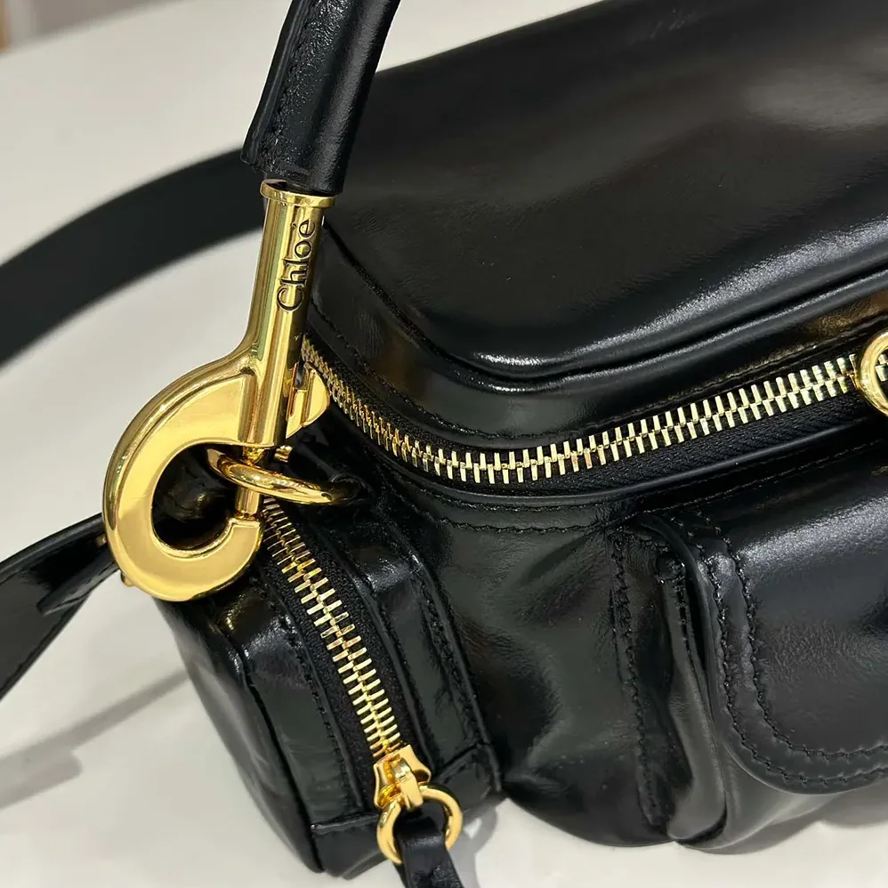 Chloe Small Camera Bag in Shiny Leather for Women in Black Chloe Small Camera Bag in Shiny Leather for Women in Black