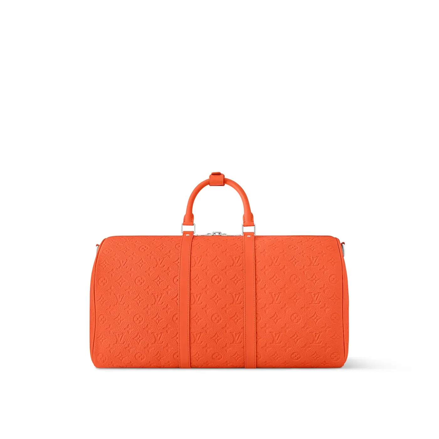 Louis Vuitton Keepall Bandouliere 50 Travel Bag in Orange Silver Hardware