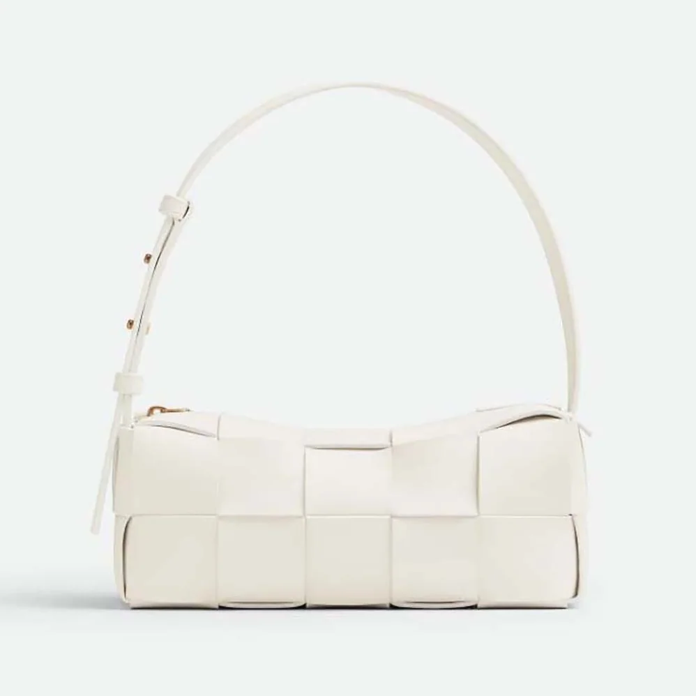 Bottega Veneta Small Brick Cassette Intreccio Leather Shoulder Bag for Women in White