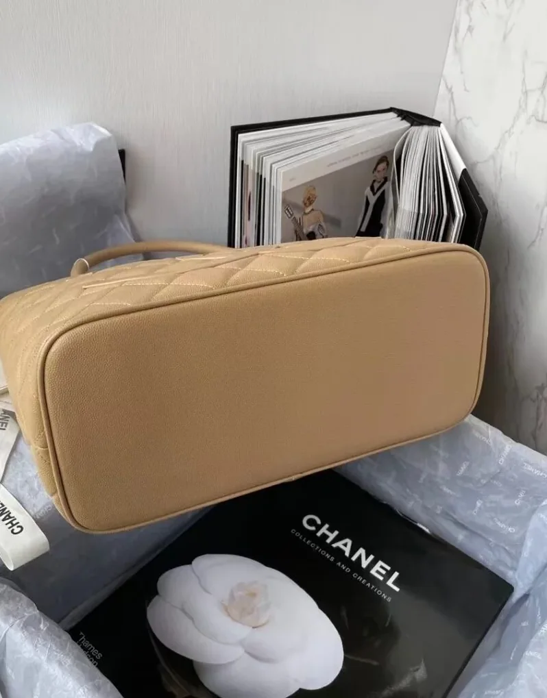Chanel Medallion Tote Shoulder Beige Bag /