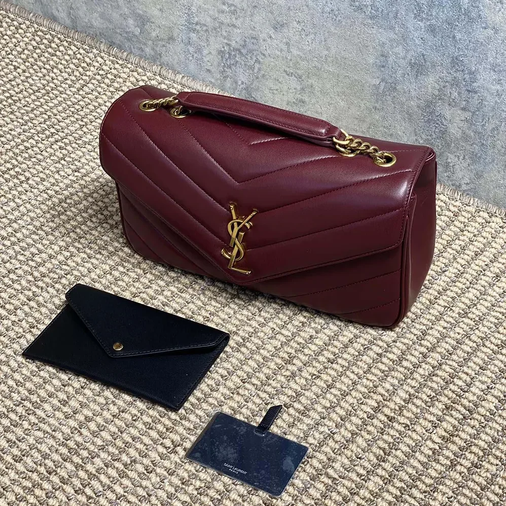 Saint Laurent YSL Loulou Medium in Matelasse Lambskin for Women in Bordeaux Saint Laurent YSL Loulou Medium in Matelasse Lambskin for Women in Bordeaux