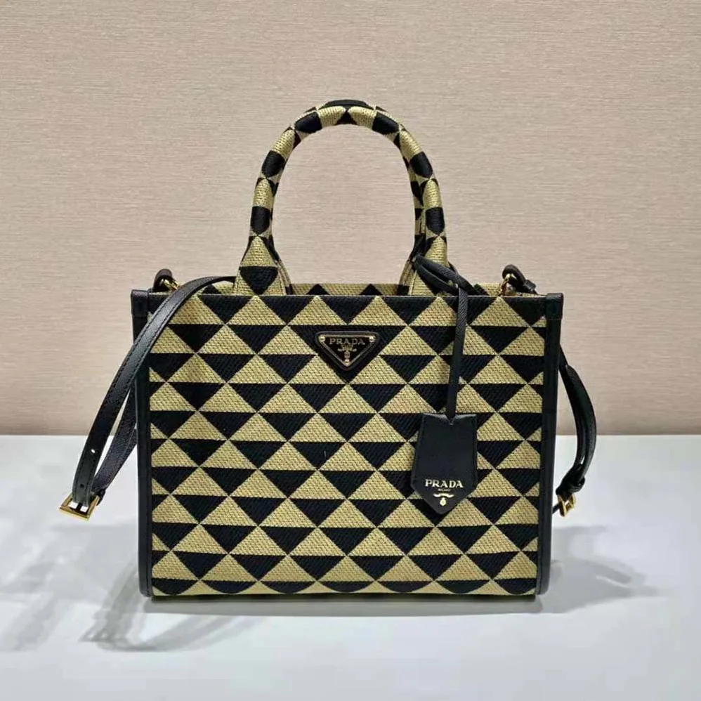 Prada Small Prada Symbole Jacquard Fabric Handbag for Women in Brown