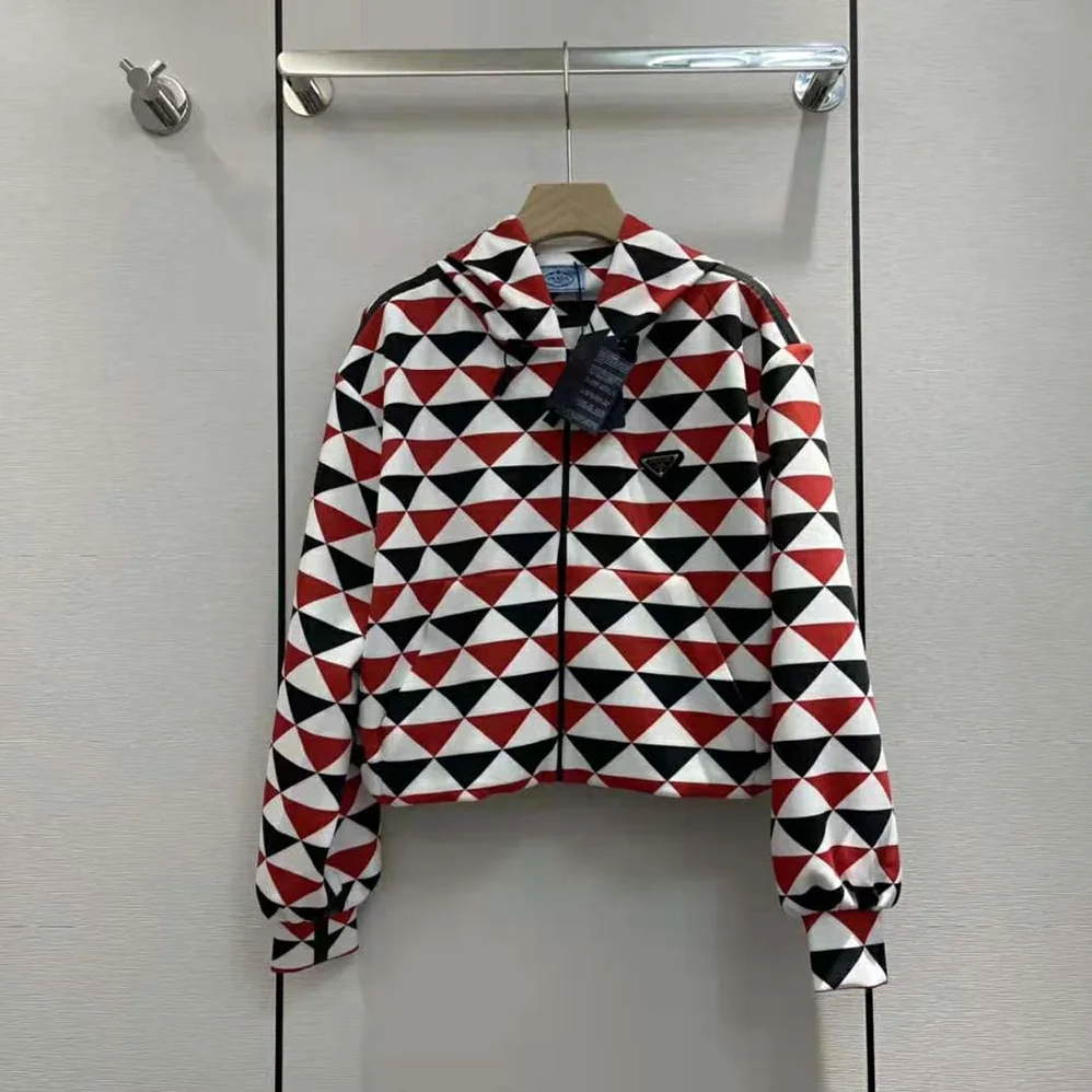 Prada Printed Jersey Hoodie for Women in Red