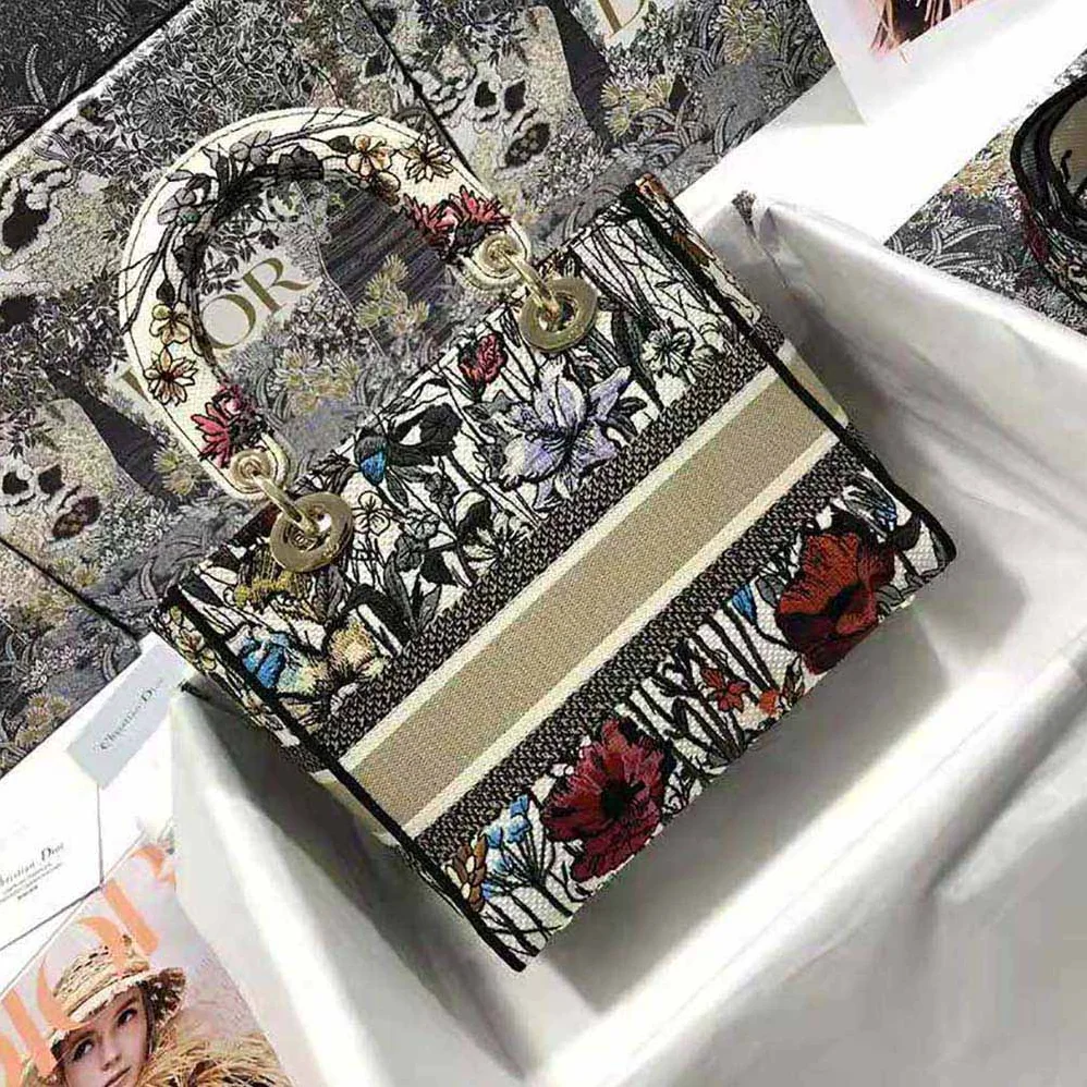 Dior Medium Lady D-lite Bag Multicolor Mille Fleurs Embroidery for Women Dior Medium Lady D-lite Bag Multicolor Mille Fleurs Embroidery for Women
