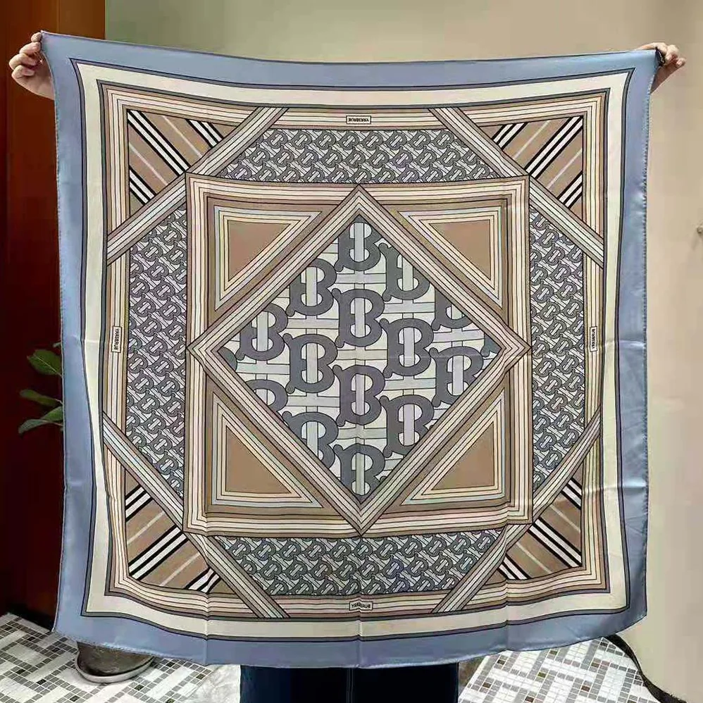 Burberry Montage Print Silk Square Scarf for Women in Blue Burberry Montage Print Silk Square Scarf for Women in Blue