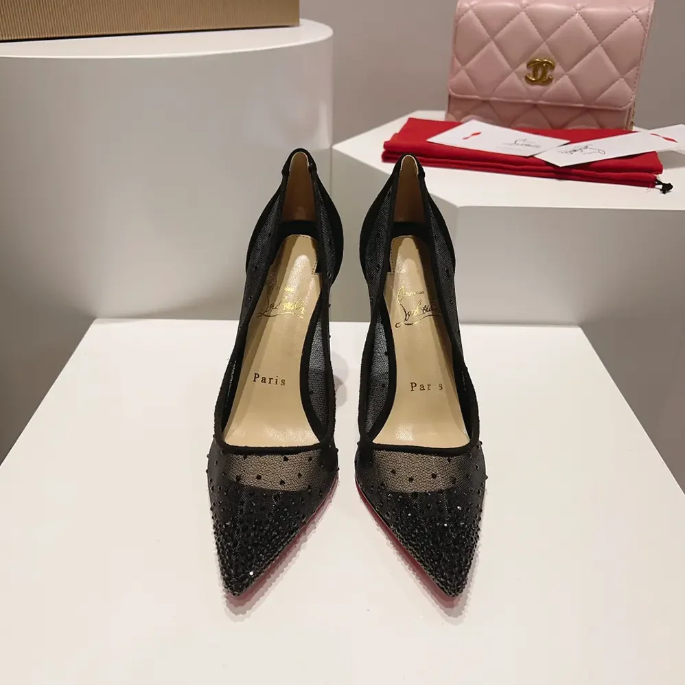 Christian Louboutin Follies Strass 100 mm Pumps Suede Calf for Women in Black Christian Louboutin Follies Strass 100 mm Pumps Suede Calf for Women in Black