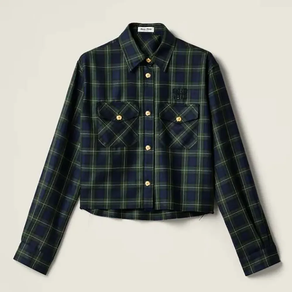 Miu Miu Plaid Shirt with Embroidered logo for Women Miu Miu Plaid Shirt with Embroidered logo for Women