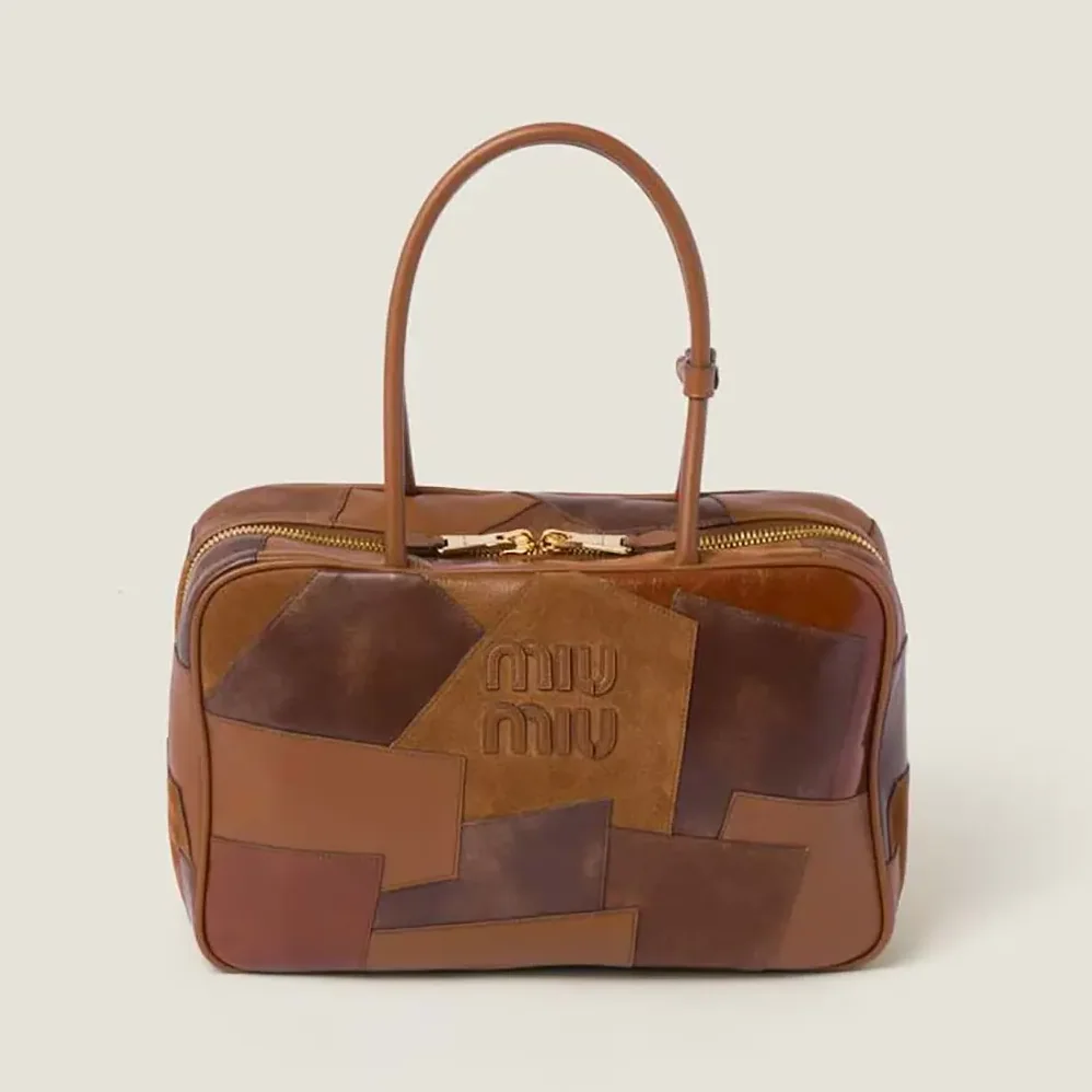 Miu Miu Leather Patchwork Beau Bag for Women in Brown Miu Miu Leather Patchwork Beau Bag for Women in Brown