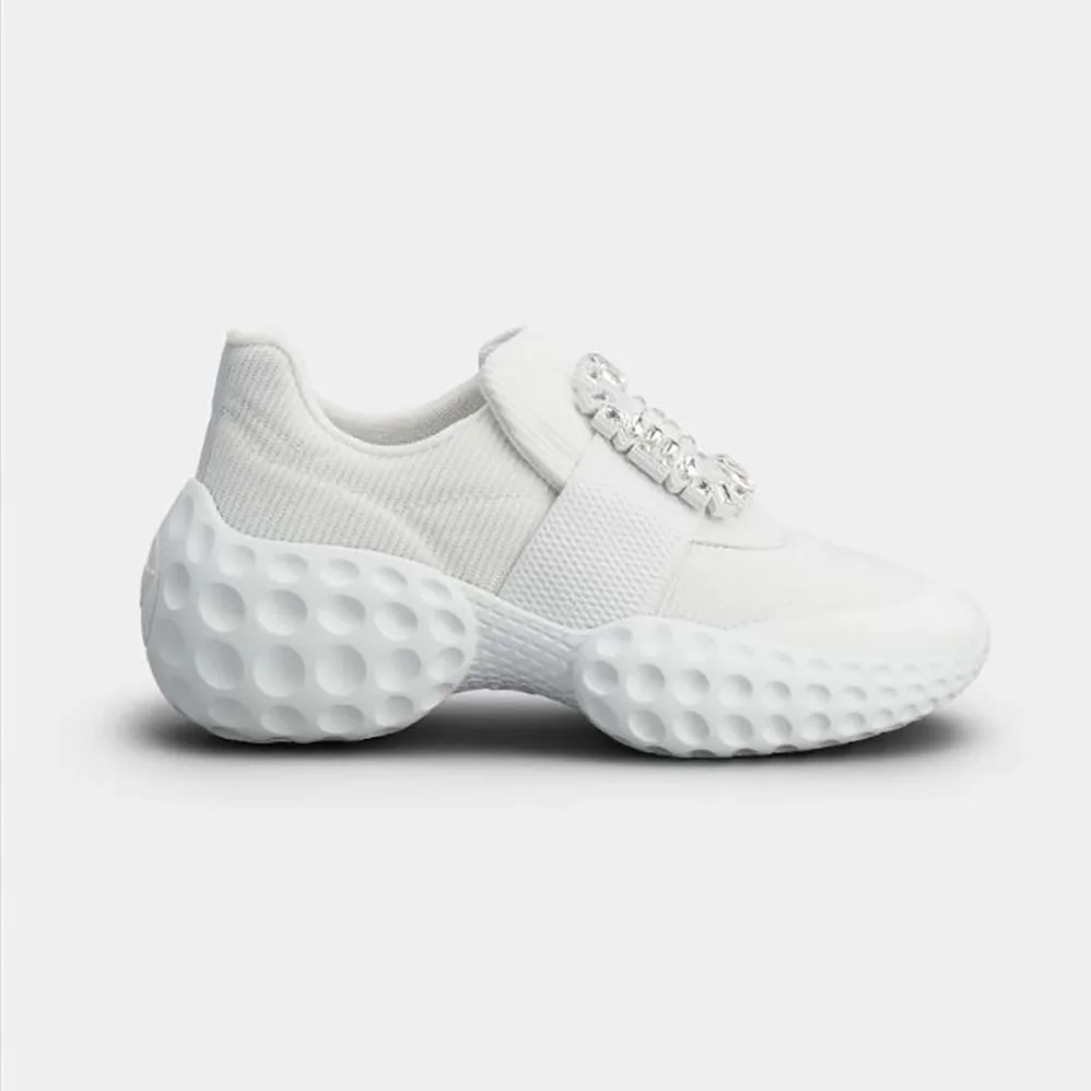 Roger Vivier Viv' Run Light Strass Buckle Sneakers in Fabrics for Women in White Roger Vivier Viv' Run Light Strass Buckle Sneakers in Fabrics for Women in White