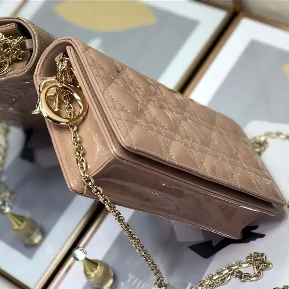 Dior Lady Dior Pouch Patent Cannage Calfskin in Sandy