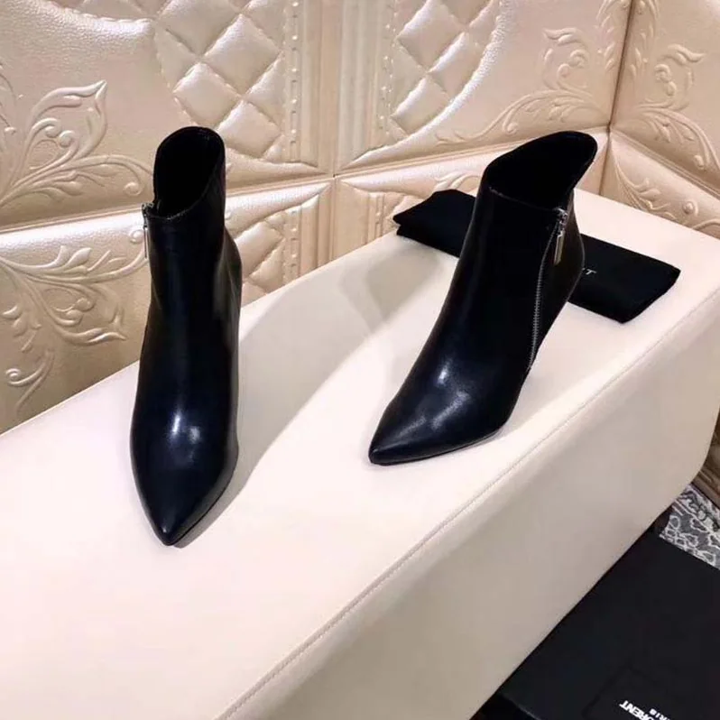 Saint Laurent YSL Niki 105 Asymmetrical Ankle Boot Leather Shoes Black for Women Saint Laurent YSL Niki 105 Asymmetrical Ankle Boot Leather Shoes Black for Women