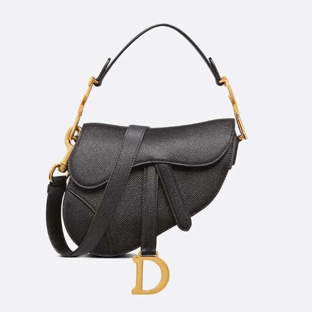 Dior Mini Saddle Bag with Strap Black Grained Calfskin for Women Dior Mini Saddle Bag with Strap Black Grained Calfskin for Women