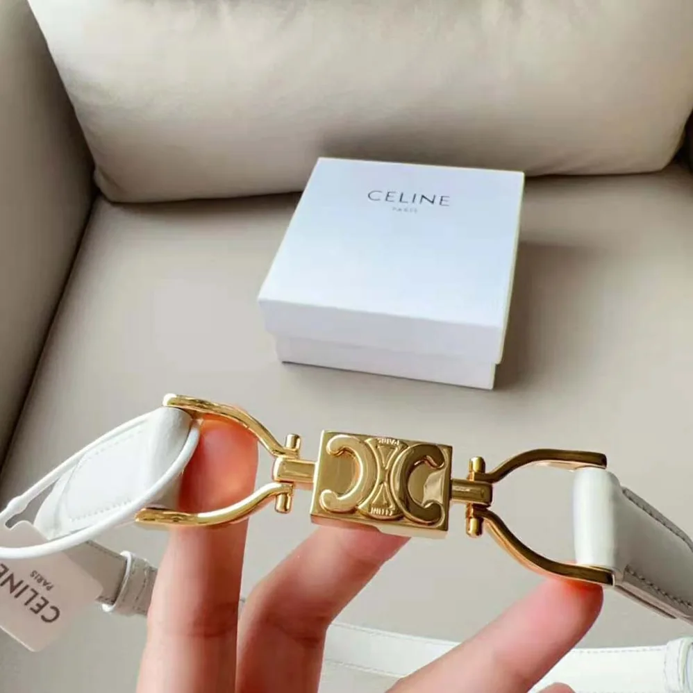 Celine Small Block Triomphe Belt in Taurillon Leather for Women in White Celine Small Block Triomphe Belt in Taurillon Leather for Women in White