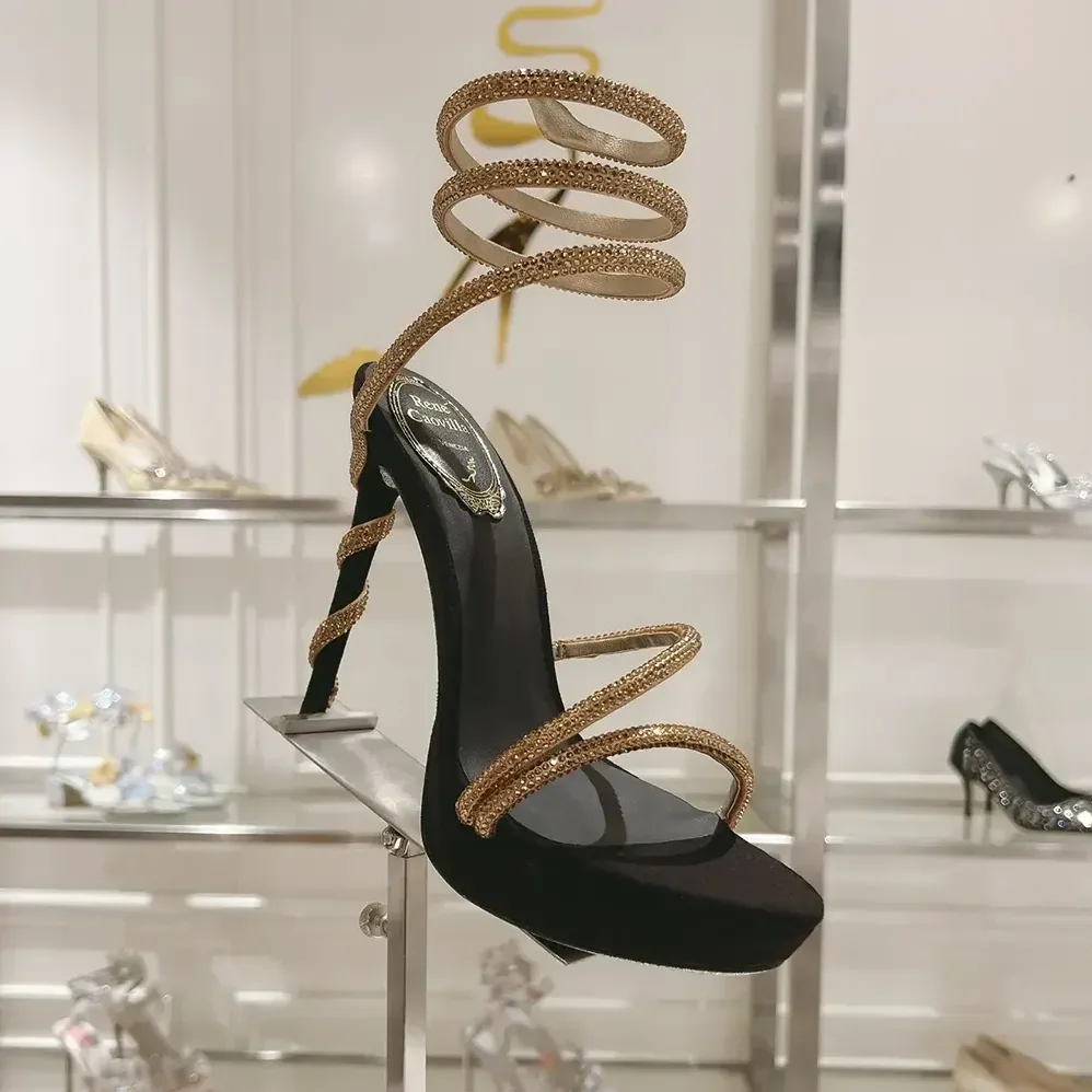 Rene Caovilla Margot Crystal Black-gold Platform Sandal 130 for Women Rene Caovilla Margot Crystal Black-gold Platform Sandal 130 for Women