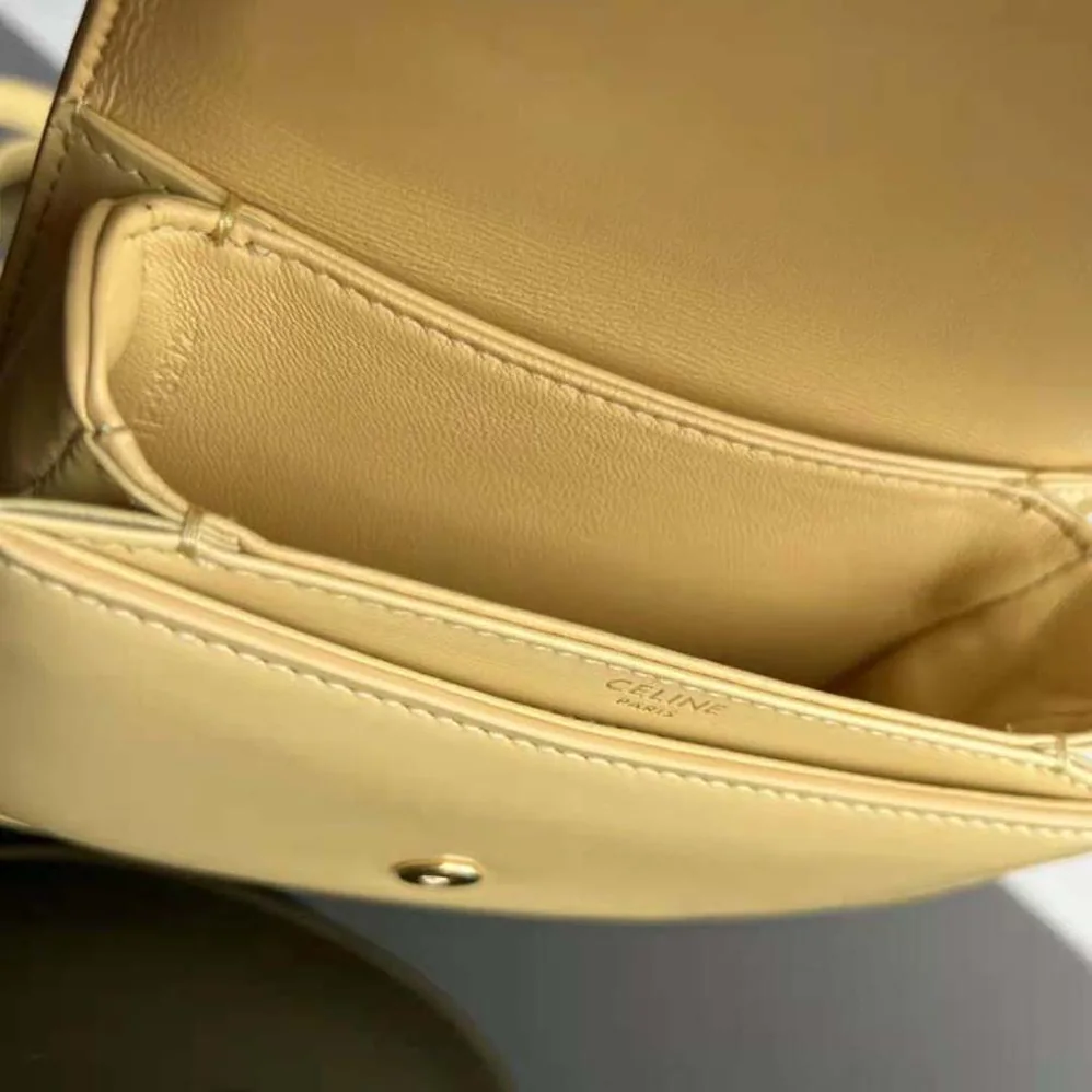Celine Mini Besace Triomphe in Shiny Calfskin for Women in Yellow Celine Mini Besace Triomphe in Shiny Calfskin for Women in Yellow