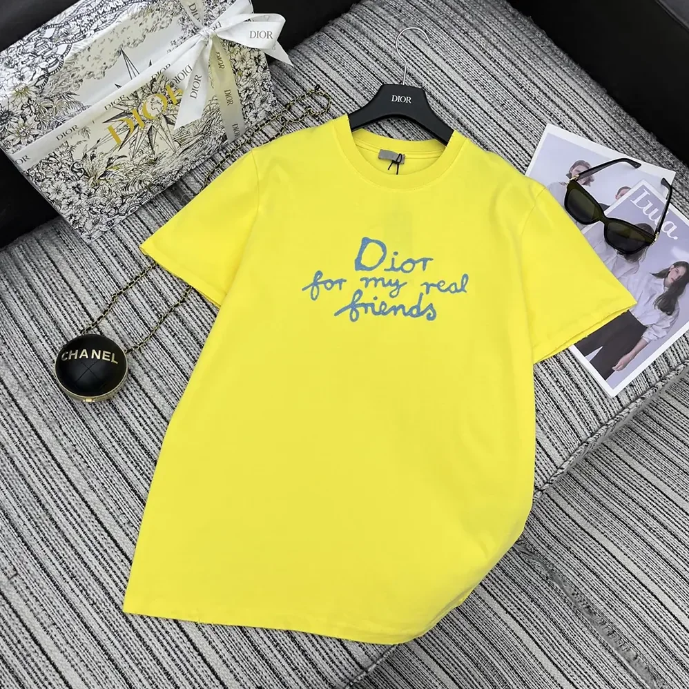 Dior DIOR AND HYLTON NEL T-Shirt Relaxed Fit Yellow Cotton Jersey for Women Dior DIOR AND HYLTON NEL T-Shirt Relaxed Fit Yellow Cotton Jersey for Women
