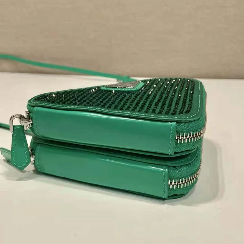 Prada Embellished Satin and Leather Mini-Pouch for Women in Green