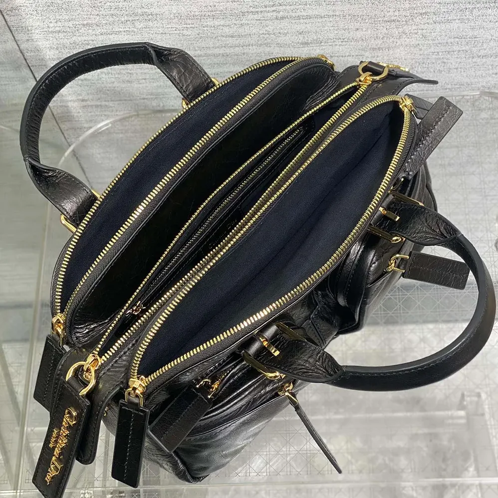 Dior Small Grand Tour Bowling Bag Black Crinkled Calfskin for Women