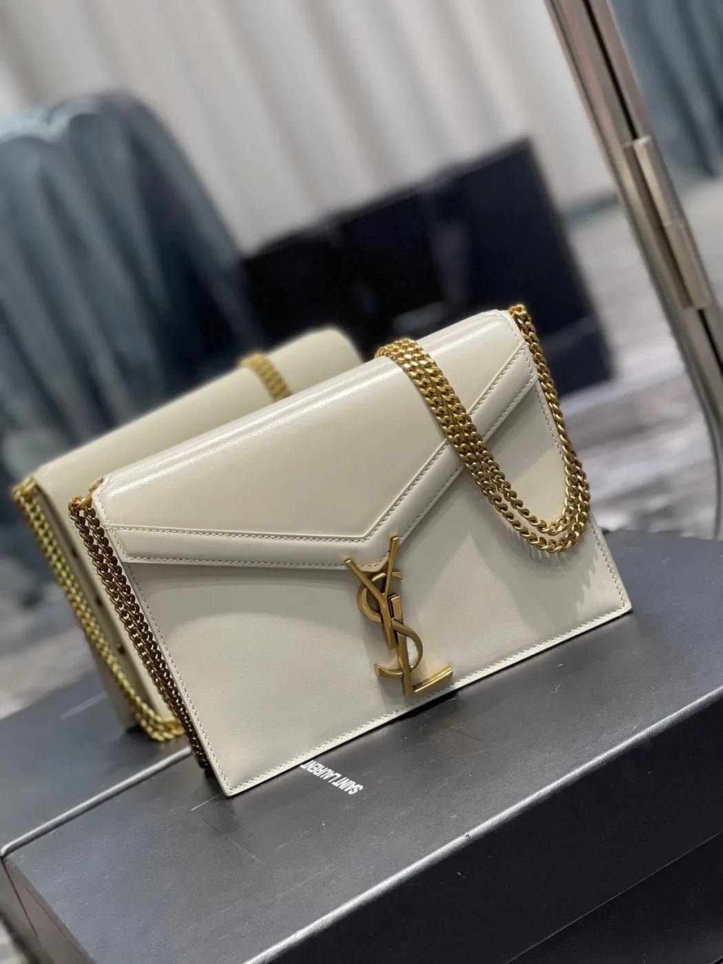 Saint Laurent Cassandra Medium Shoulder Bag in White Gold Hardware Saint Laurent Cassandra Medium Shoulder Bag in White Gold Hardware