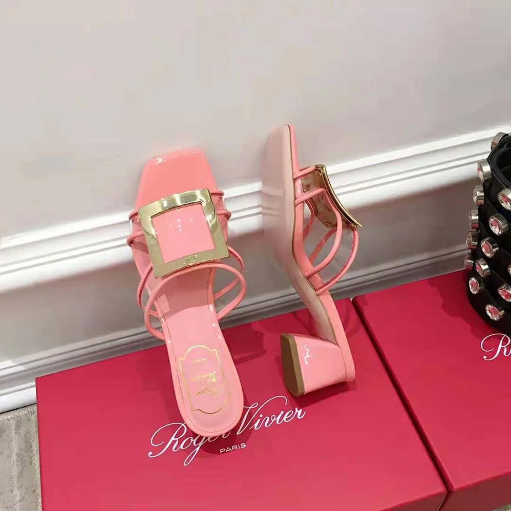 Roger Vivier Bikiviv Metal Buckle Mules in PVC for Women in Pink