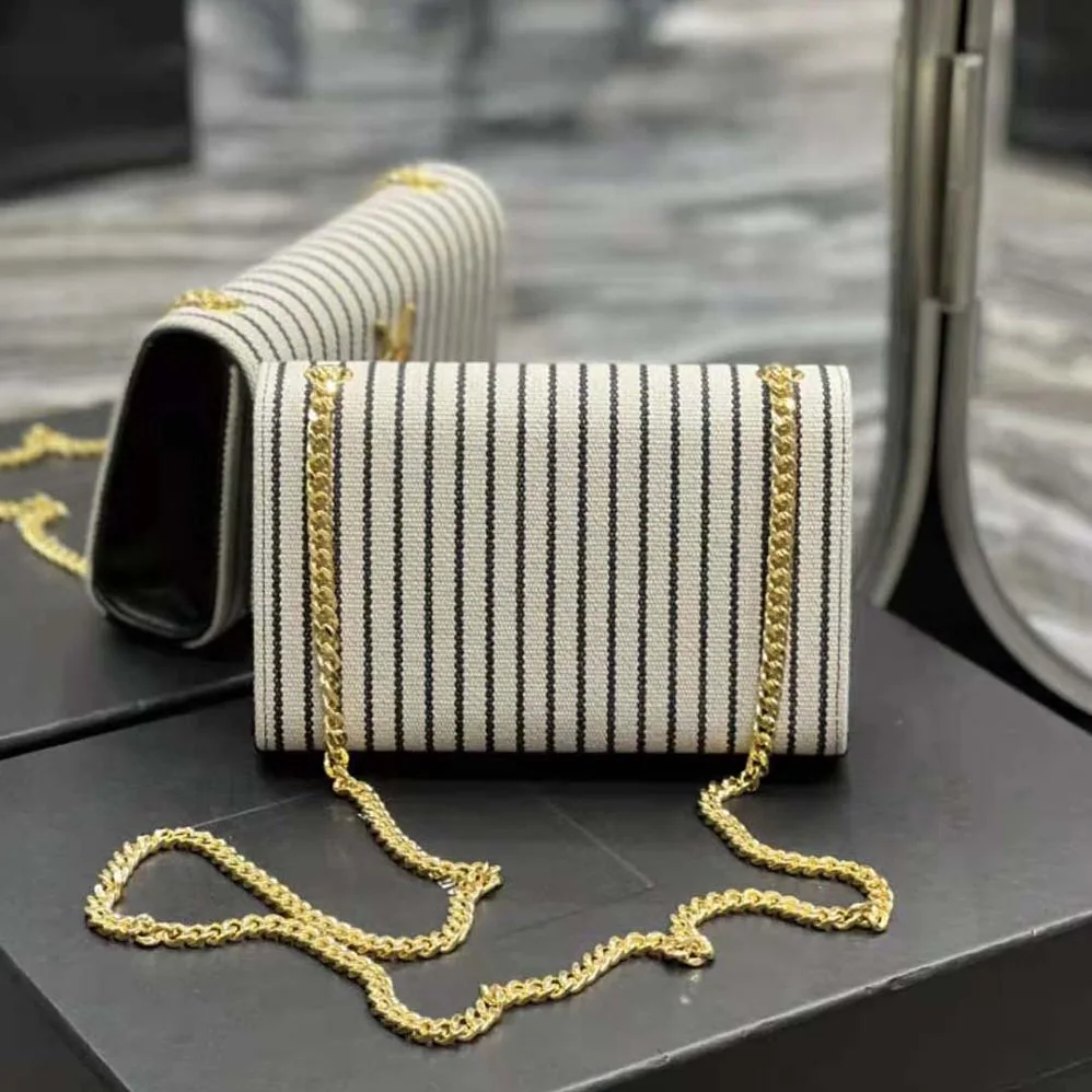 Saint Laurent YSL Kate Small Chain Bag in Canvas and Smooth Leather for Women