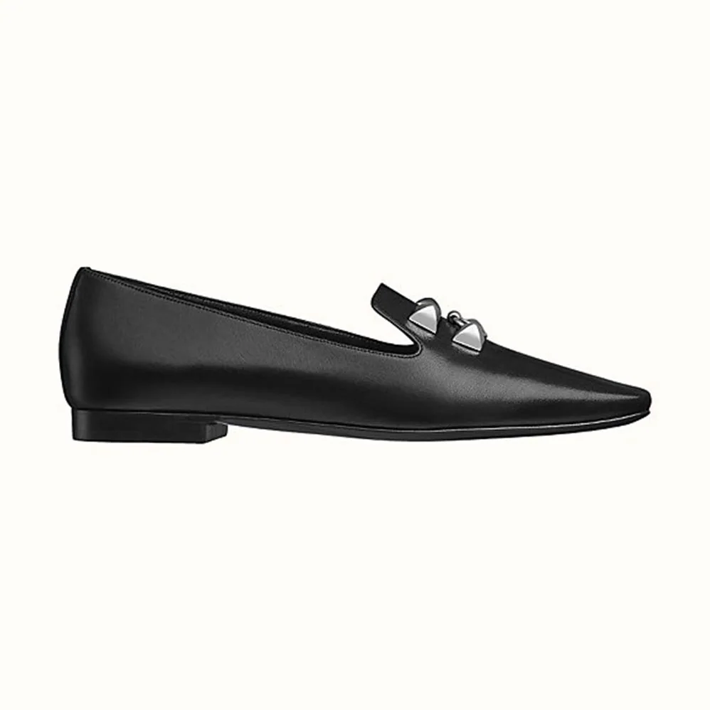 Hermes Subtil Ballerina in Goatskin with Square Toe for Women in Black