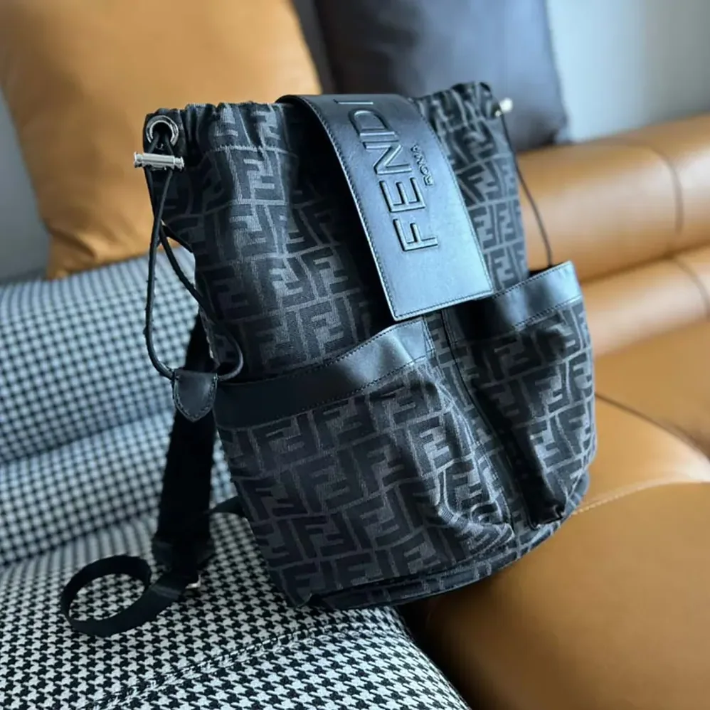 Fendi Strike Medium FF Jacquard Fabric Backpack for Men in Gray