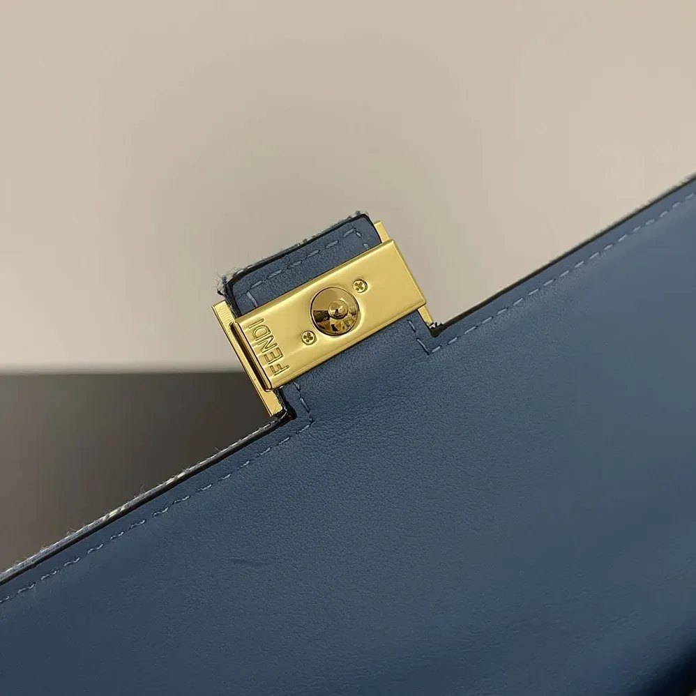Fendi Wallet On Chain Baguette Blue Denim for Women in effect FF Jacquard Wallet