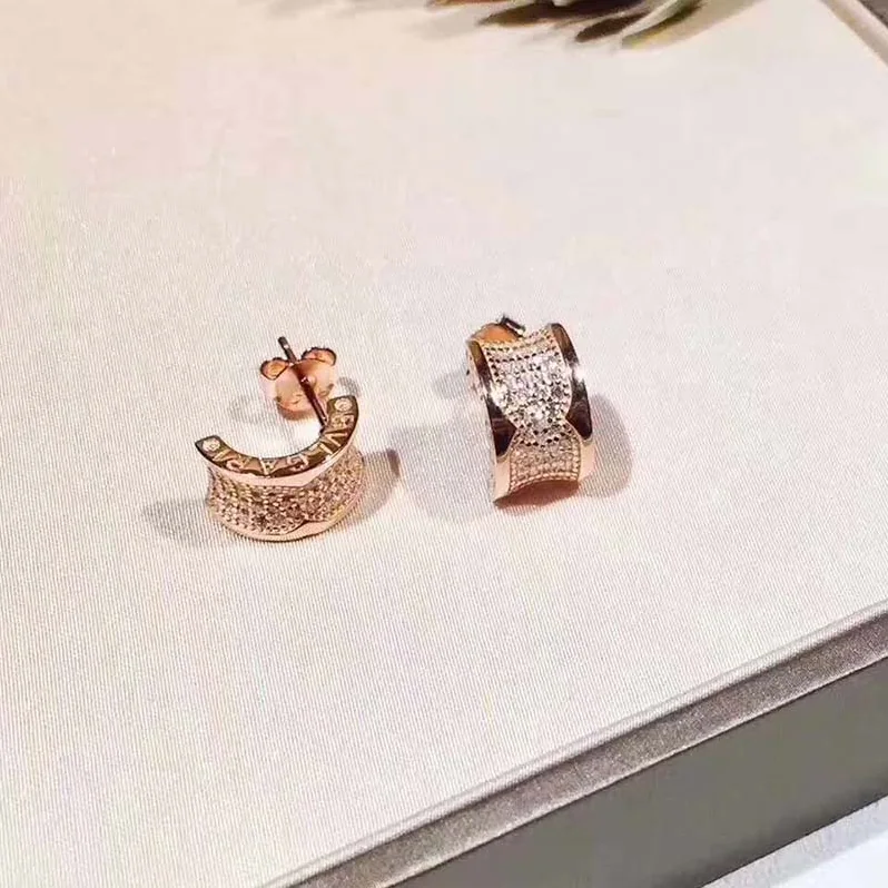 Bvlgari B.zero1 Earrings 18 KT Rose Gold Set Pave Diamonds for Women in Gold Bvlgari B.zero1 Earrings 18 KT Rose Gold Set Pave Diamonds for Women in Gold