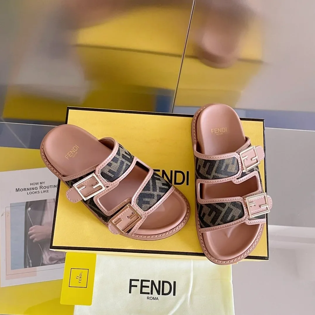 Fendi Feel Brown FF Fabric Slides 8X8326AEGVF1HHG